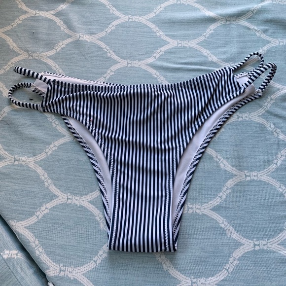 Navy Blue and White Striped Bikini (Never Worn) - Picture 2 of 2